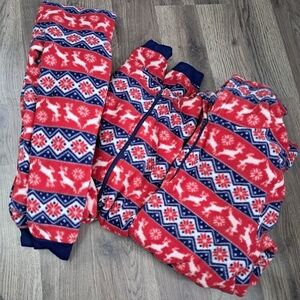 Merry Moments Family Matching Reindeer/Snowflake Pattern Fleece Zip Front Pajama